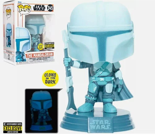 Funko Pop! Star Wars #345 The Mandalorian (Holographic) GITD Entertainment Earth
