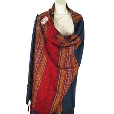 Tribal | Shawl/Throw | Yak + Sheep Blend | Handloomed | Reversible| Blue