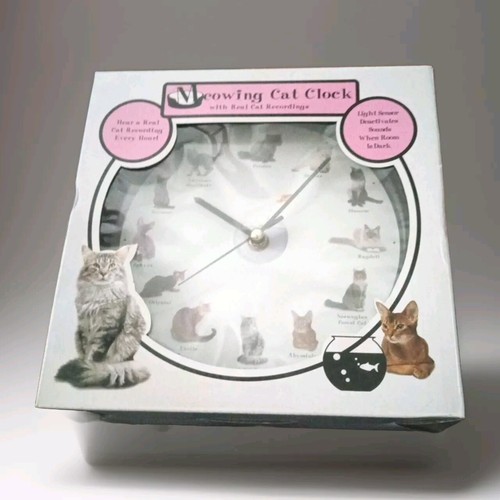 Meowing Cat Clock Wall with Light Sensor & 12 Cat Meow Sounds eBay