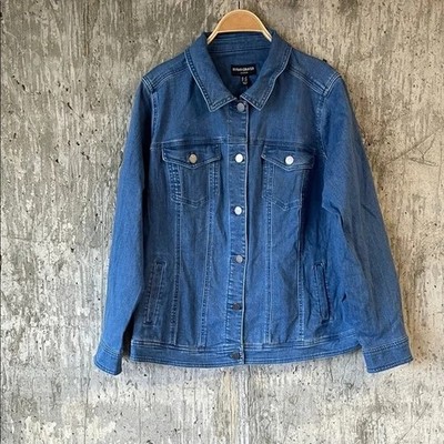 Susan Graver Denim Jacket with Printed Lining Medium Wash XL New