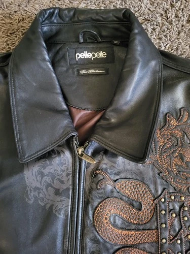 Pelle Pelle Marc Buchanan Leather Bomber Jacket Black/Brown 50 Lined Zip image 8