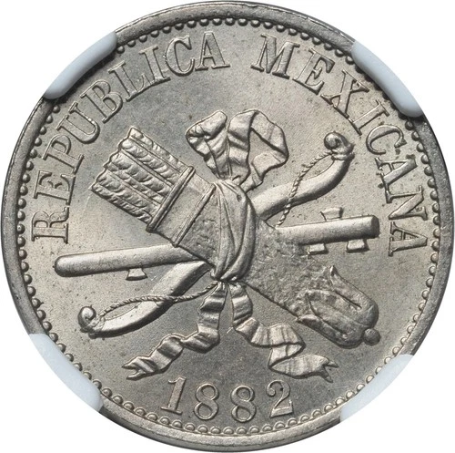 1882, Mexico (2nd Republic). Copper-Nickel 5 Centavos Coin. Top Pop! NGC MS-65!