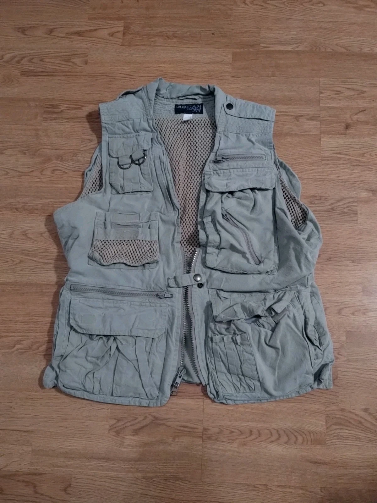 Vintage 90s Y2k Beige Tactical Tech Pockets Vest Tan Full Zip Fishing Outdoors