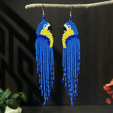 Tribal Earrings Native Large Boho American Seed Beads Handmade Earring