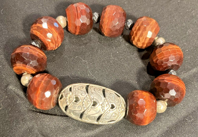 Vintage Silpada Red Tiger Eye Bracelet- Gorgeous Silver Bead