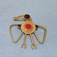 Artisan Egyptian Revival Enamel Falcon Brooch. #789