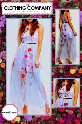 NWT The Clothing Co. LA Floral Embroidered Tulle Dress Periwinkle MED Wedding