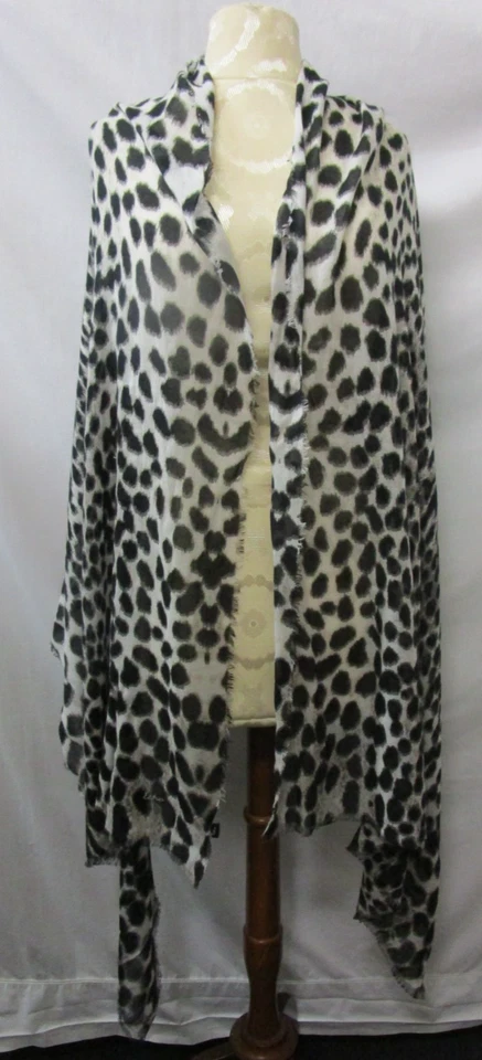 ECHO Wrap Large Scarf 80" x 31" Sheer Leopard Animal Print Black Gray White - Image 2 of 4