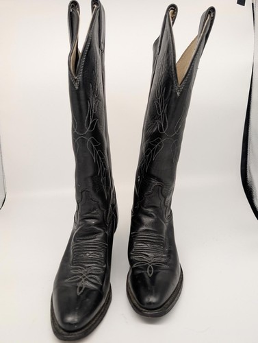 Justin Leather Black Western Cowboy Boots Girls/Womens #L4814 4b - Picture 3 of 7