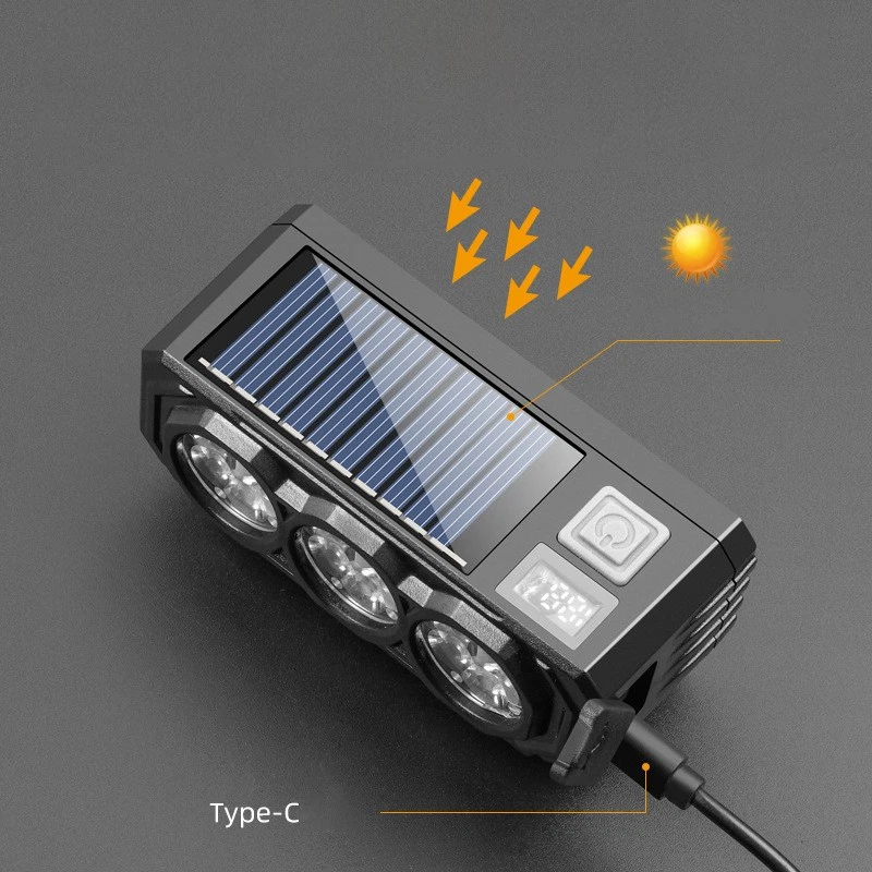 Solar Front Lights Bike Headlight, USB Rechargeable with Horn for Night Riding