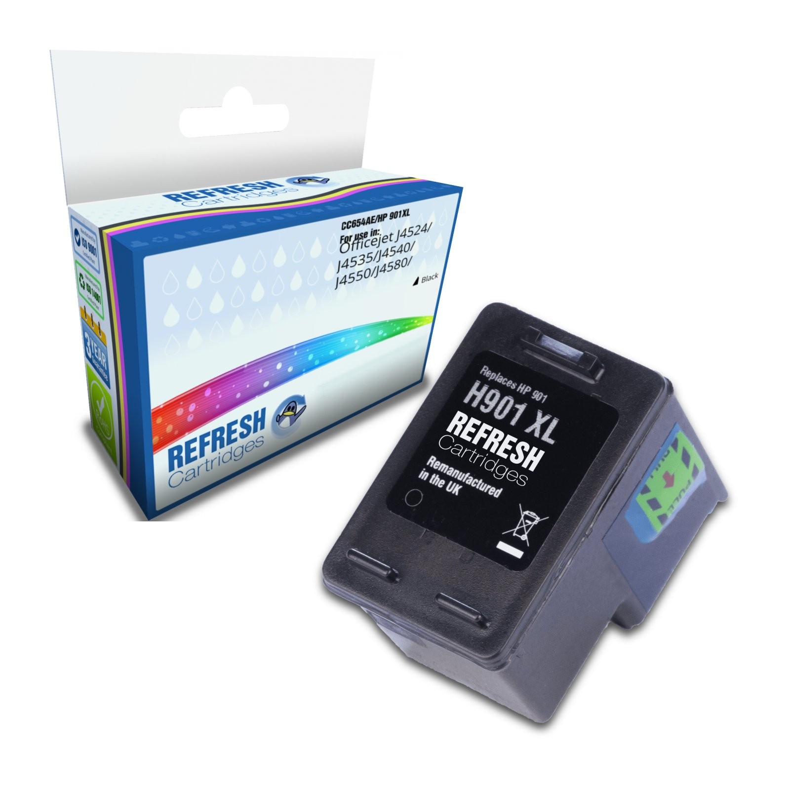 Refresh Cartridges Replacement Black CC654AE/HP 901XL Ink Compatible With HP