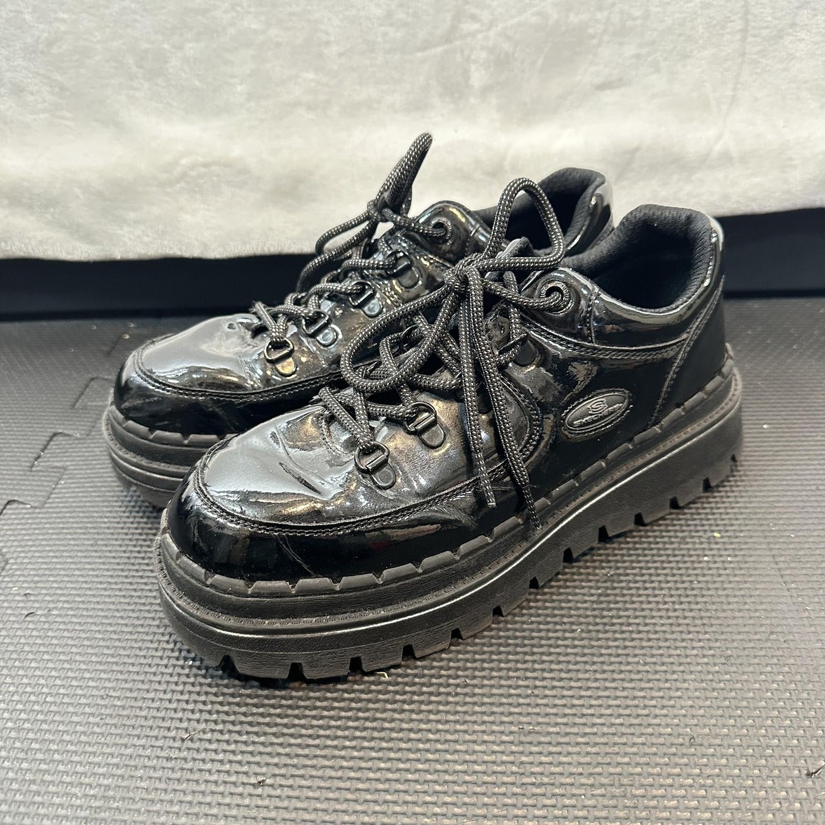 Vintage Skechers Shoes Womens Size 9 Chunky Black Patent Cyber Y2K