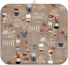 Coffee Dish Drying Mat for Kitchen Counter, Brown Farmhouse Style Microfiber Dry