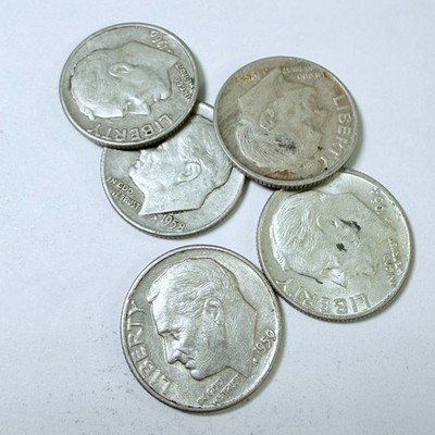 ROOSEVELT SILVER DIMES LOT OF 5 90% SILVER CIRCULATED COINS FREE SHIPPING #9841