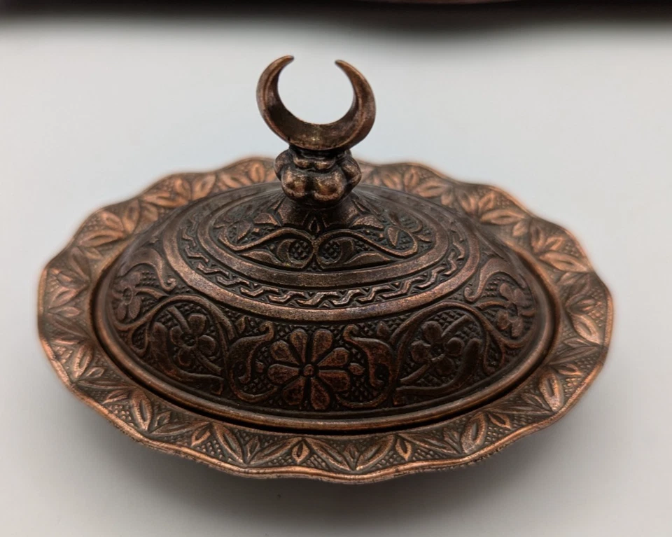 Juego de café turco de cobre hecho por SENA, producto registrado ornamentado Foto 4 de 4