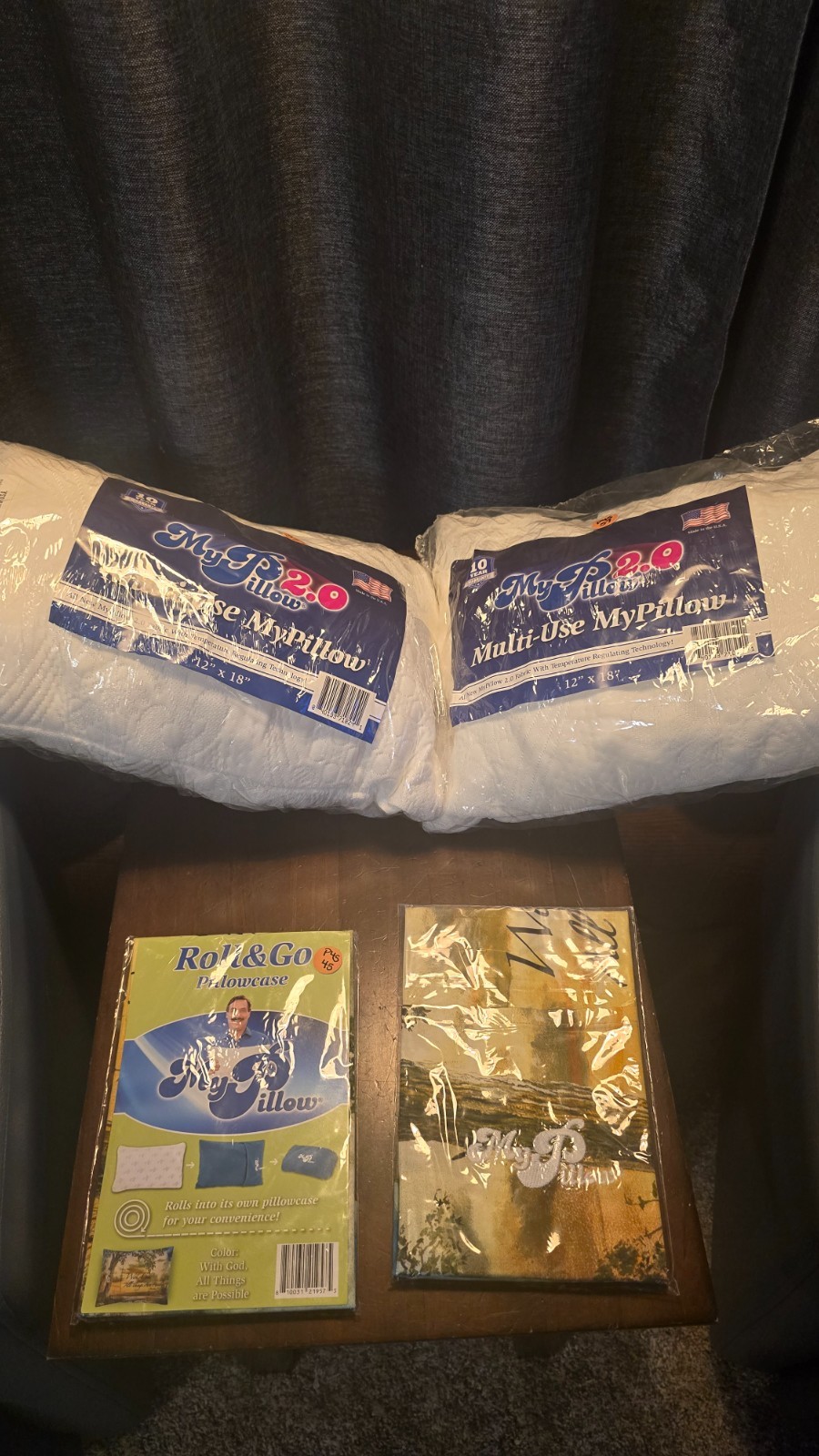 MyPillow Roll & Go Bundle – 2 Pillows + 2 Cases – USA Revival or Faith Design