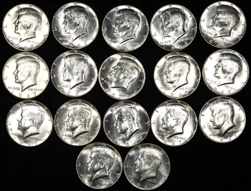 1967-P Kennedy Silver Half Dollar Partial Roll of 17 Coins ALL UNCIRCULATED BU