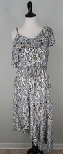 Vince Camuto Cold Shoulder Ruffle Elastic Asymmetrical Gray Snake Print Dress S