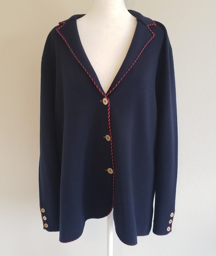 New Talbots 100% Merino Wool Cardigan Jacket Navy Blue Red Button Plus Size 3X