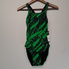 NWT Dolfin One Piece Racerback Competition Swimsuit Womens 34 Green Patterned