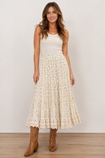 Ralph Lauren Denim Supply Floral Tiered Maxi Skirt Womens XL Boho Western