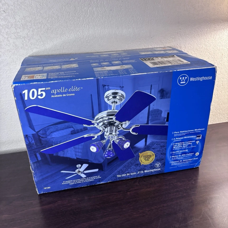42" 5 Blade Chrome Finish with Blue Blades Westinghouse Apollo Elite Ceiling Fan - Image 3 of 4