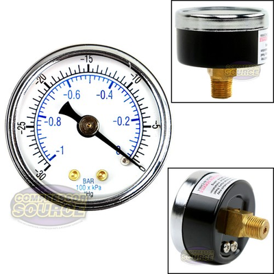 #ad 1 8quot; NPT 1.5quot; Vacuum Air Pressure Gauge 0 30 PSI Center Back Mount $11.95