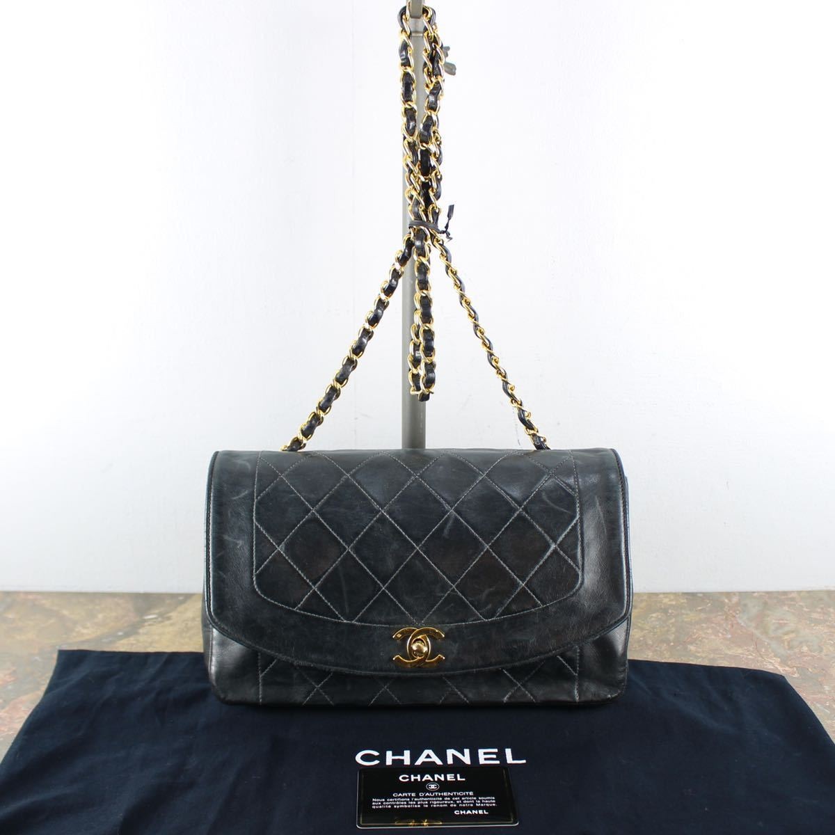 CHANEL Lambskin Diana Flap Bag with Turn Lock Coco Mark and Chain Strap