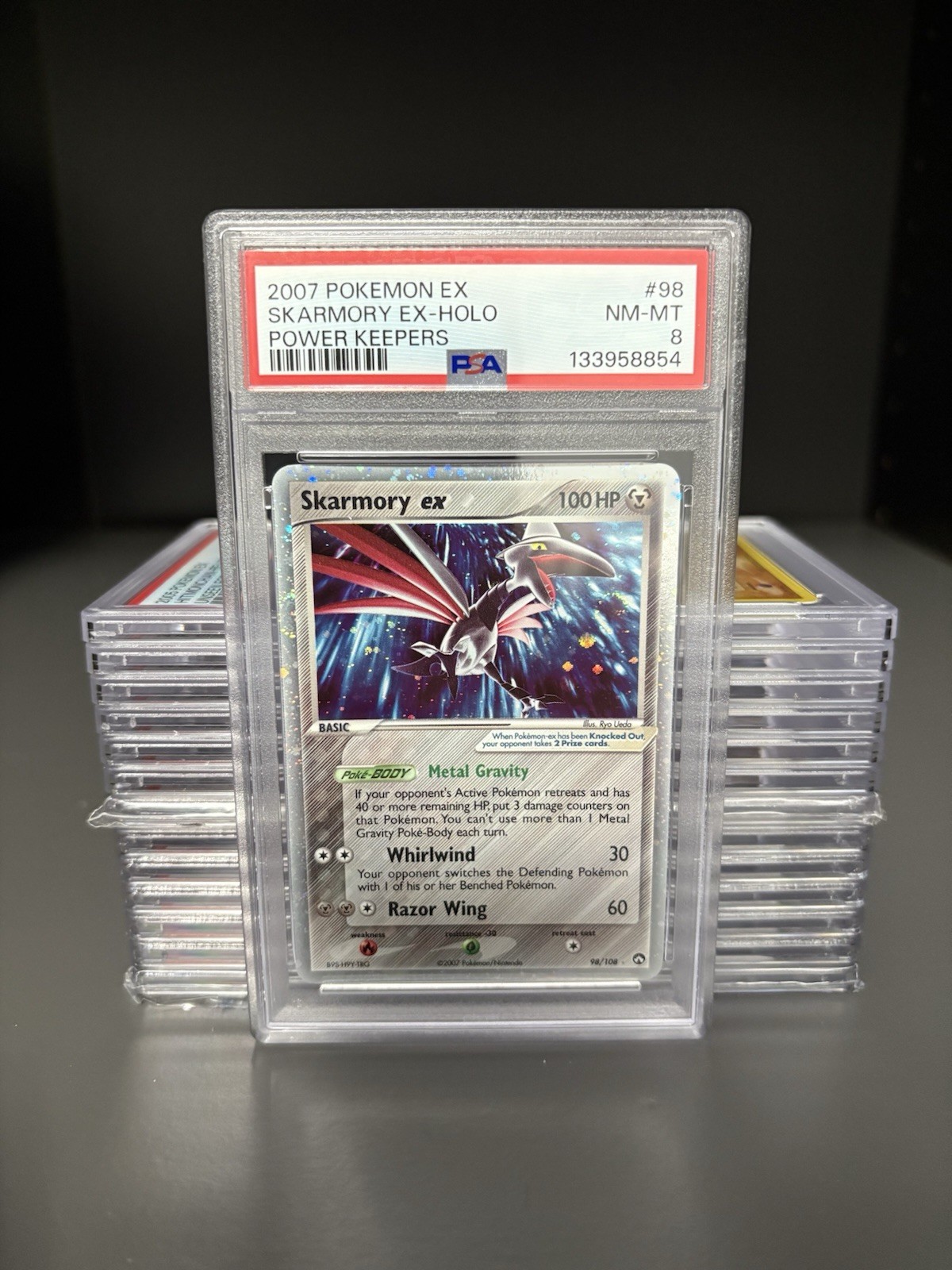 PSA 8 Skarmory EX #98 2007 Pokemon EX Power Keepers NM-MT Holo Rare SWIRL RARE