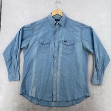 Wrangler Mens Long Sleeve Denim Western Shirt Light Wash Pearl Snap
