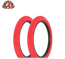 2x ALTA 20x2.40” Red Street Park BMX Tires – Semi-Slick Grip Freestyle Bikes.