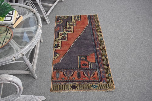 1,9x3,4 ft Vintage Small Rug, Red Blue Turkish Moroccan Wool Rug