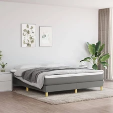 Bed Frame Dark Gray Polyester, Plywood, Engineered Wood King