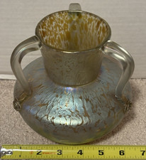 Fantastic Antique Loetz Glass Candia Papillon Three Handled Vase 6"