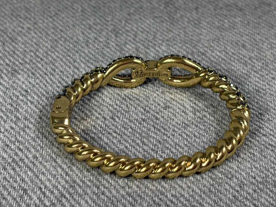 Heidi Daus “Sleek & Sophisticated” Hematite Crystal Link Bracelet Gold Tone - Image 3 of 4