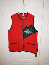 Münchner Strickmoden Walkweste rot Besatz Trachtenweste Enten Gr.42 Top Zustand 