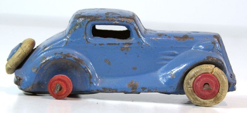 1935 BARCLAY METALLO FANGO / STAMPO FANGO GIOCATTOLO COUPÉ AUTO CON PNEUMATICO DI SCORTA MONTATO - Foto 4 di 6