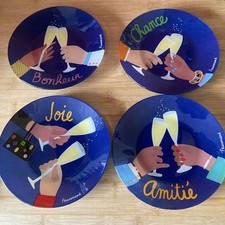 Fragonard Parfumeur Set de 4 Assiettes Chance Bonheur Joie Amitié 16.5 cm verre