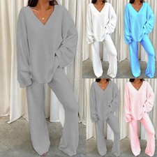 Womens Teddy Fleece Fluffy Pyjamas Tops Pants Nightwear Tracksuit Lounge Wear