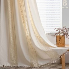 Cotton / Linen Crochet Lace Curtain Window Boho Rod Pocket Door Curtains Room UK