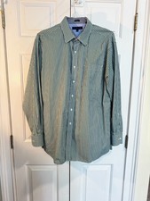 Tommy Hilfiger mens dress shirt, Blue and Green Striped Long Sleeve XL 17-34/35