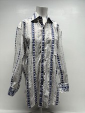 Robert Graham Button Down Shirt Flip Cuff Long Sleeve Topgana Winds White Medium