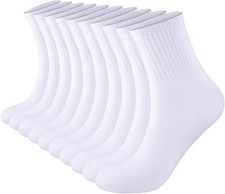 Womens 100 Cotton Cushioned Ankle Socks, Medium-Large, 6 Pairs White
