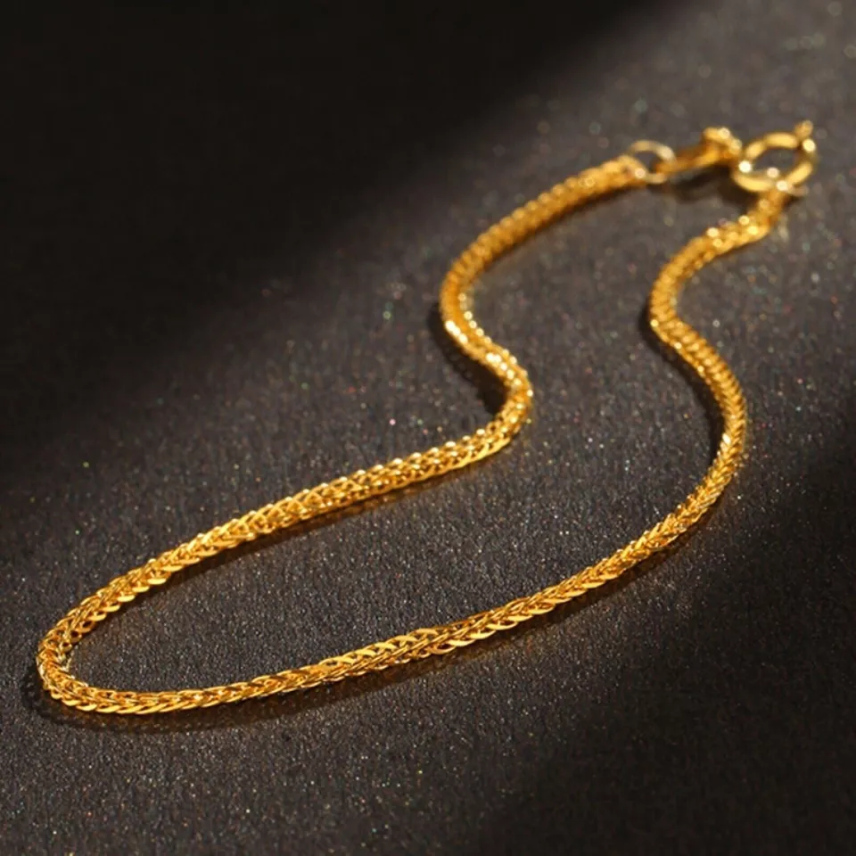 Pure AU750 18K Yellow Gold Chain 1.1mm Thin Wheat Link Bracelet