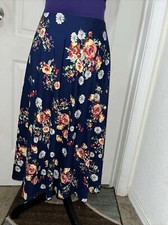 Vintage Bold Floral Elastic Waist Skirt With Pockets size Large