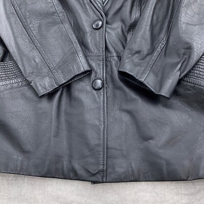 G III Jacket Women Medium Black Leather Lined 80s Relaxed