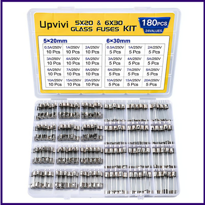 Fast Blow Glass Fuse Assortment Kit, 24 Values Glass Fuses 250V 5x20mm 0.5A