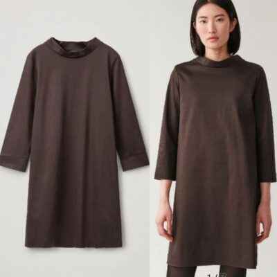 COS Smooth Dress with Stand-Up Collar Brown size 170/92 cm size M | eBay