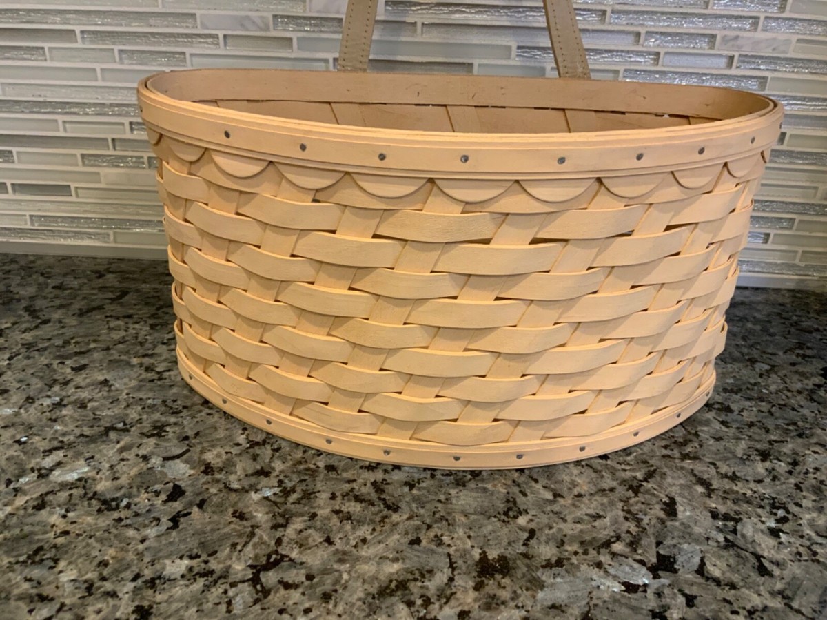Longaberger 2006 Medium Wall Pocket Basket Leather Han RARE WHITE
