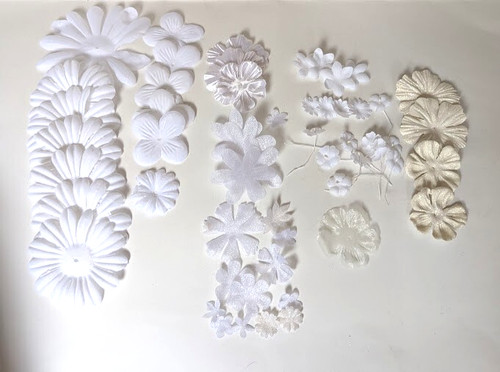 White Fabric Flower Blossoms for Scrapbooking Crafting Lot of 50